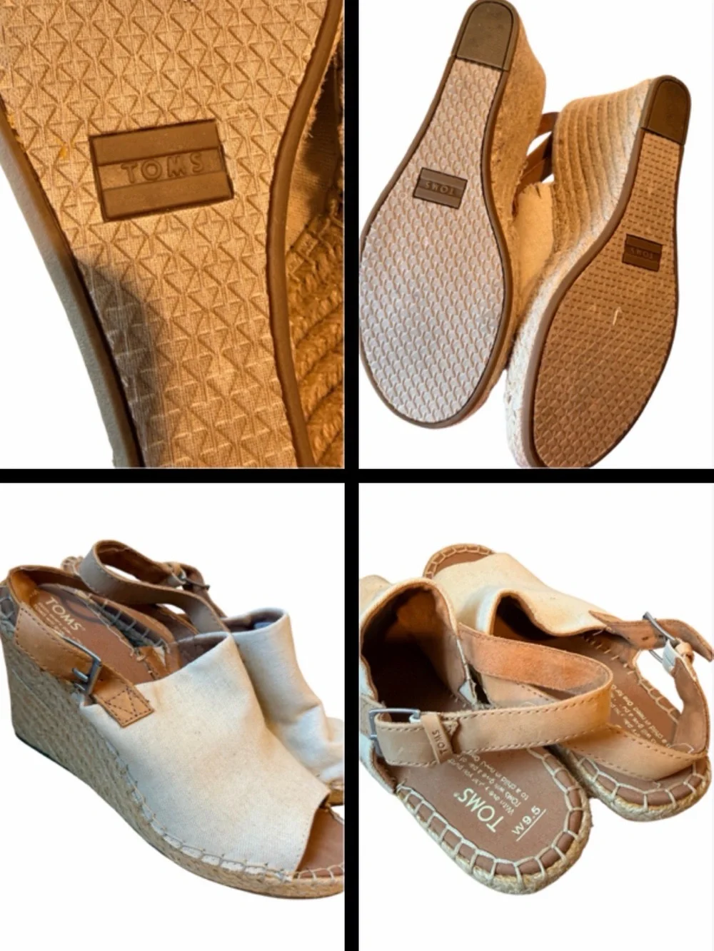TOMS Beige Canvas and Brown Leather Espadrille Slingback Sandals